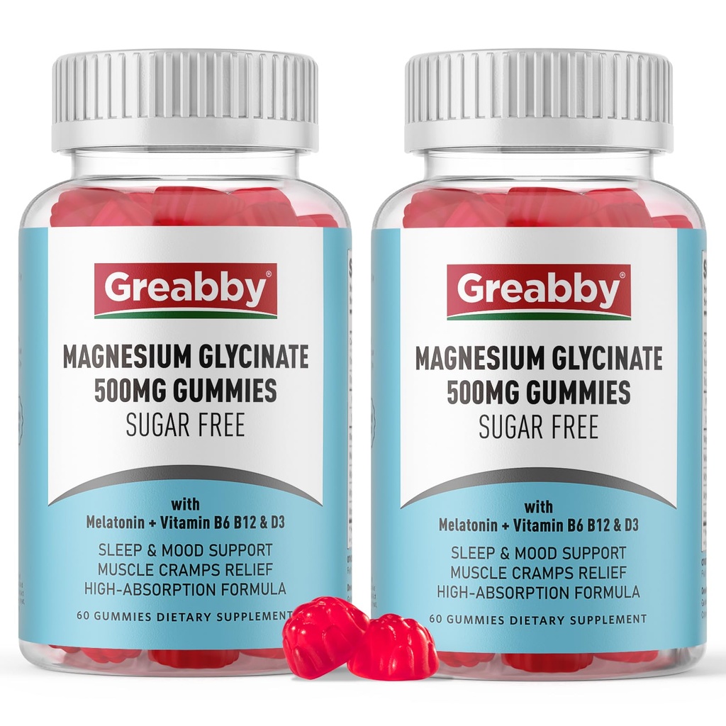 Magnesium Glycinate Gummies 500mg for Adults Sleep Support, Chewable Magnesium Gummies for Women, Muscle Relief & Magnesium Supply (120 Gummies)