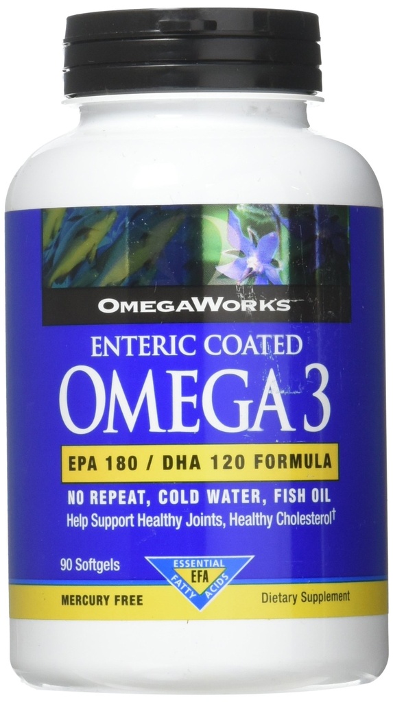 OmegaWorks Super Omega 3, EPA / DHA Fatty Acids, Healthy Joints, Entertaic Coated 90 softgels, 90 porsi
