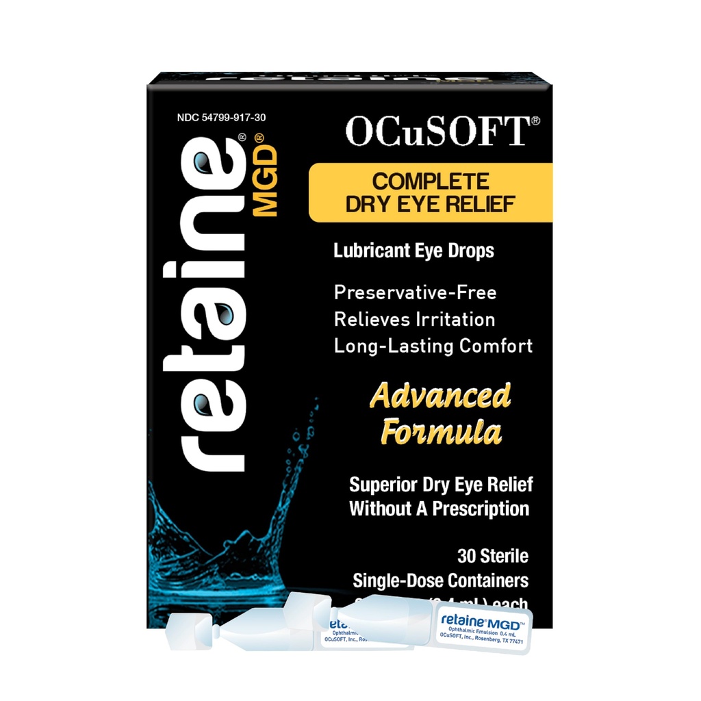 OCuSOFT Retaine MGD Ophtlmic Emulsion - Relief Mata Kering Lengkap - Mata Merah & Mata Terpasang - 30 Count Preservative- Bebas Gunakan Kontainer - 0.01 Fl Oz