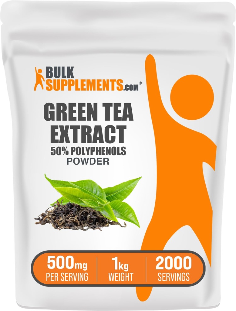 Suplemen BulkSuplements.comgreen Tea Extract Powder - 50% Polyphenols Suplemen, EGCG Suplemen - Gluten Bebas, 500mg per Serving, 1kg (2.2 lbs) (Pack 1)