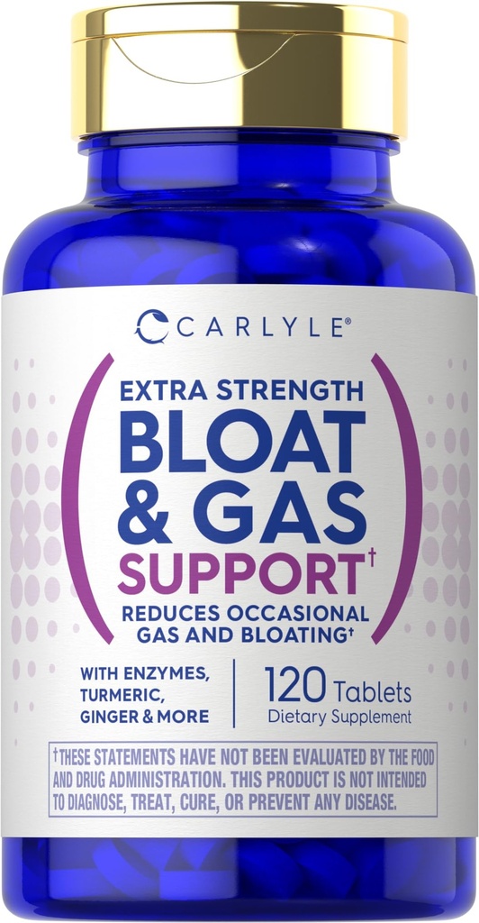 Carlyle Bloat & Gas Dukungan untuk Pria & Perempuan 124; 120 Tablet; 124; Ekstra Pill £124; Tambahan dengan Enzymes, Turmeric, Ginger & More 124; Non-GMO & Vegetarian Formula