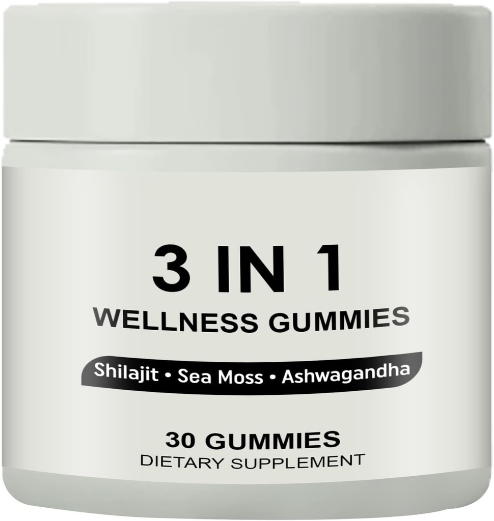 3 di 1 Gummies, 3 di 1 Shilajit Gummies for Men, Pure Shilajit Wellness Gummies (Shilajit + Sea Moss + Ashwagandha), Shilajit Gummies for Men, Non-GMO