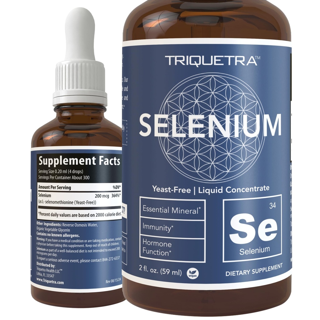 Selenium - 200 mcg, Formulir Selenomethionine, 300 Servings - Vegan, Glass Bottle, Yeast Free - Sublingual Liquid Konsentrat - Antioksidant, Supports Immunity, Thyroid Health (2 oz)
