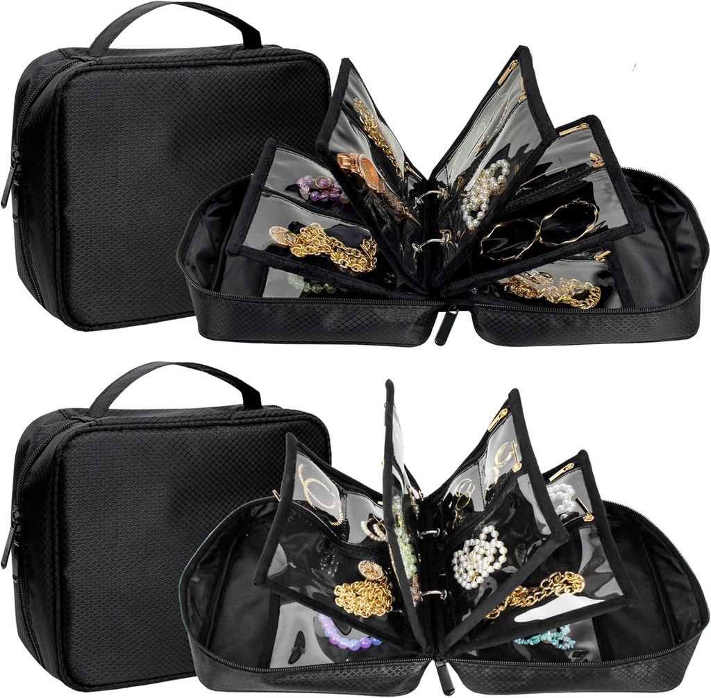 2 PCS Travel Jewelry Organizer Cass, Small Jewelry Bags dengan Clear Zipper Velvet Pouches for Traveling
