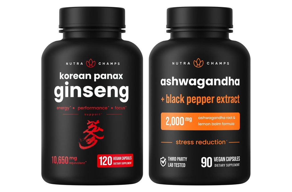 NuttraChamps Korea Ginseng Capsules dan Ashwagandha Capsules 2 Pack Bundle
