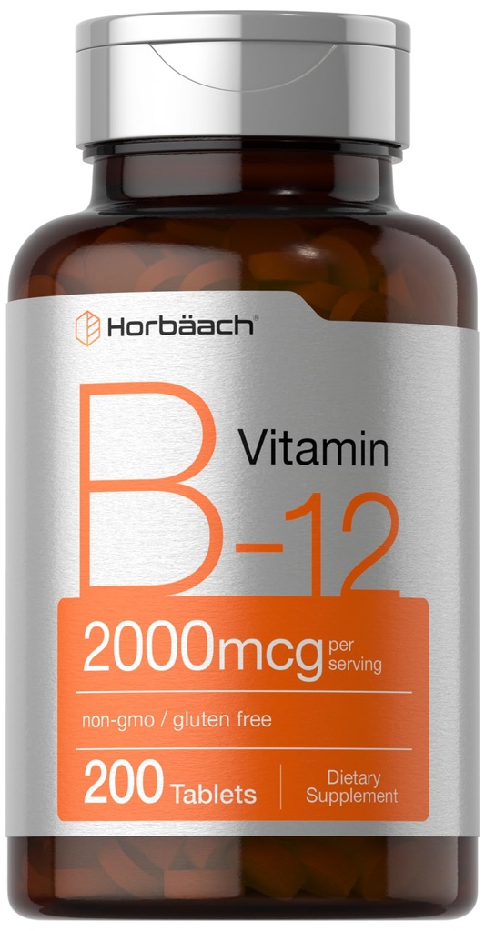Horbach B12 Vitamin 2000 mcg 124; 200 Tablet 126; Tambahan Vegetarian 124; Non- GMO & Gluten Bebas