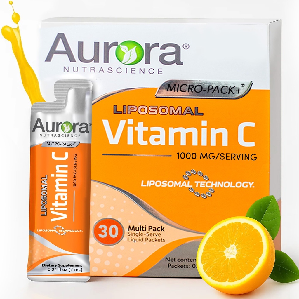 Aurora Nutrascience Micro-Pack Lipomal Vitamin C, Imune Dukungan, 1.000 mg Per Serving, Gluten Free, Non-GMO, 30 Single Serve Paket, 21.7 oz