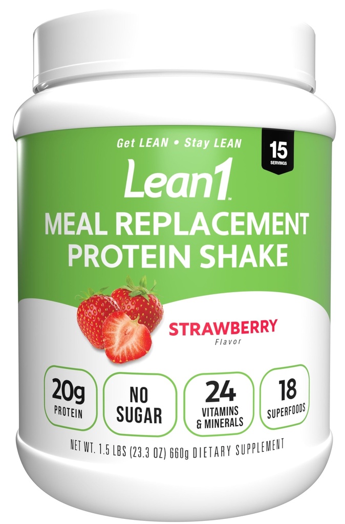 Lean1 Meal Penggantian Protein Shake, Strawberry Flavor, 15 Serving Tub