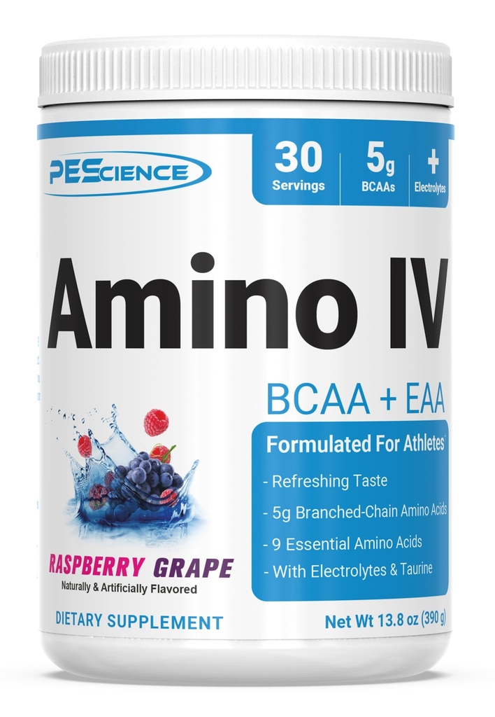 Pescience Amino IV BCAA & EAA Powder, Escule Amino Acids, Taurine, Electrolytes for Hidration and Muscle Recovery, Sugar Free for Men & Women, Post Workout - Raspberry Grape - 30 Pegawai