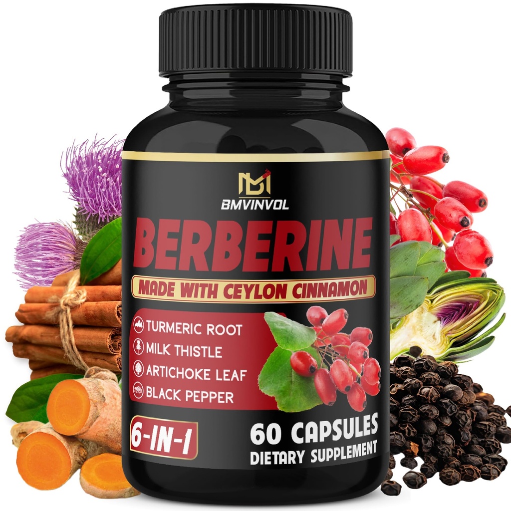 Berberine dengan Cinnamon Ceylon, Turmeric, Thistle Milk, Artichoke, Black Pepper - 60 Count - Paket 1