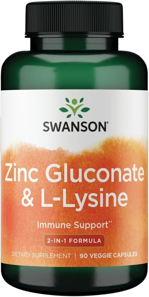 Swanson Zinc Gluconate '&' L- Lysine - 2 -in- 1 Formula 90 Veg Caps