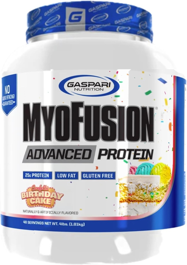 Pemotongan Nukran Gampresi Myofusi Protein, Protein Protein Wey, Casein Protein dan Protein Isolat, Lemak Rendah dan Gluten Bebas (Kue Ulang Tahun, 4 Pound)