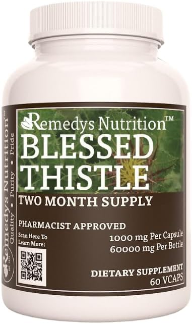 Anutrisi Remedy Terberkati Thistle 124; 1.000 mg, 60 Vegan Capsules Herbal Dieter Supplemen Dua Bulan