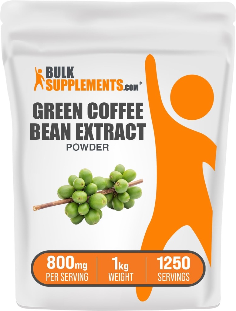 Suplemen BulkSuplemen Green Coffee Bean Extract Powder - Green Coffee Bean Suplemen - Dukungan Energi, Gluten Free, 800mg per Serving, 1kg (2.2 Ibs) (Paket 1)