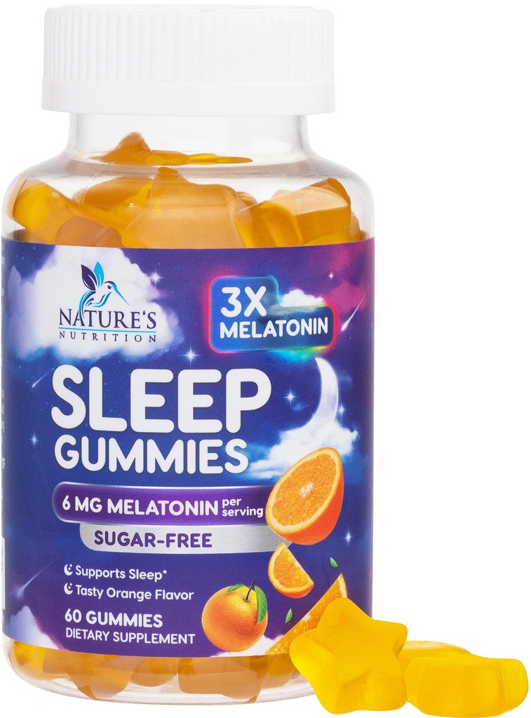 Melonalin Sleep Gummies Sugar Free - 6 mg Melonatinin Sleep Gummies for Dewasa, Ekstra Kekuatan Suplemen Sleep, Seksional Supplemen Dukungan Tidur, 6g Gomitas Para Dormir - 60 Count