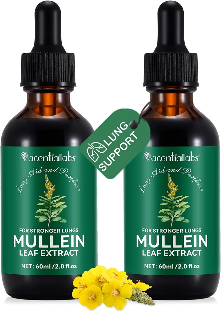 2 Pcs Cair Organik Mullein Ekstment untuk Lungs Health - Vegan, No Addities Bronchial Cleanse for Health Support - 2 fl oz Mullein Drops