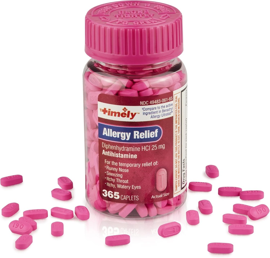 TithatAllergy Relief Diphenhydramine HCI 25 mg - 365 Caplets - dibandingkan dengan Benadryl Allergy Ultratab - Antihistamin - Obat Alergi - Runny Nose Relief untuk Pertumbuhan - Perawatan Mata Mata