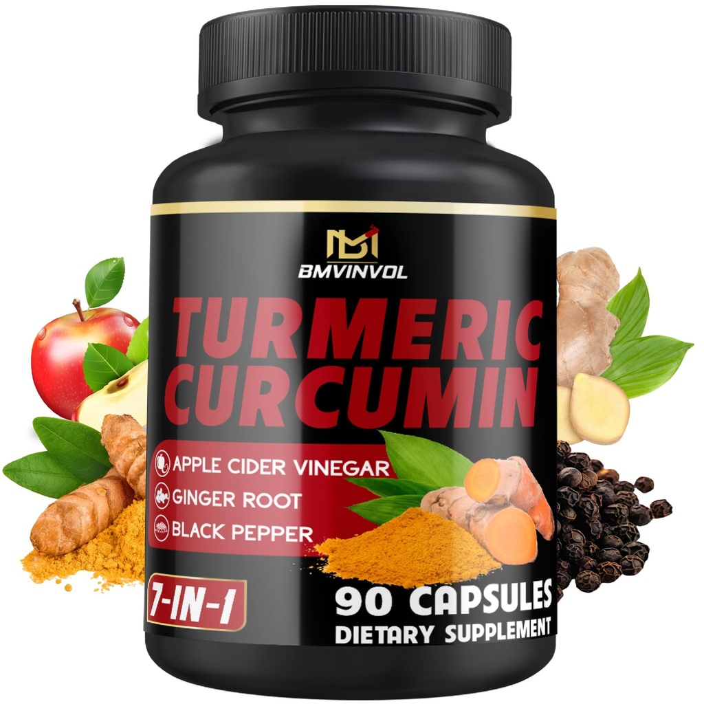 Suplemen Curcumin Turmeric - 95% Curcuminoid dengan Ginger, Apple Cider Vinegar, Black Pepper - 90 Count - 3 Pasokan Bulan