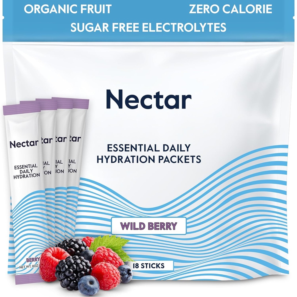 Paket Hidration Nektar - Paket Bubuk Elektrolytes - Tanpa Gula atau Kalori - Pound Buah Organik harian IV Hydrate Paket untuk Bantuan Dehidrasi dan Rehydration Rapid (Berry 18 Pack)
