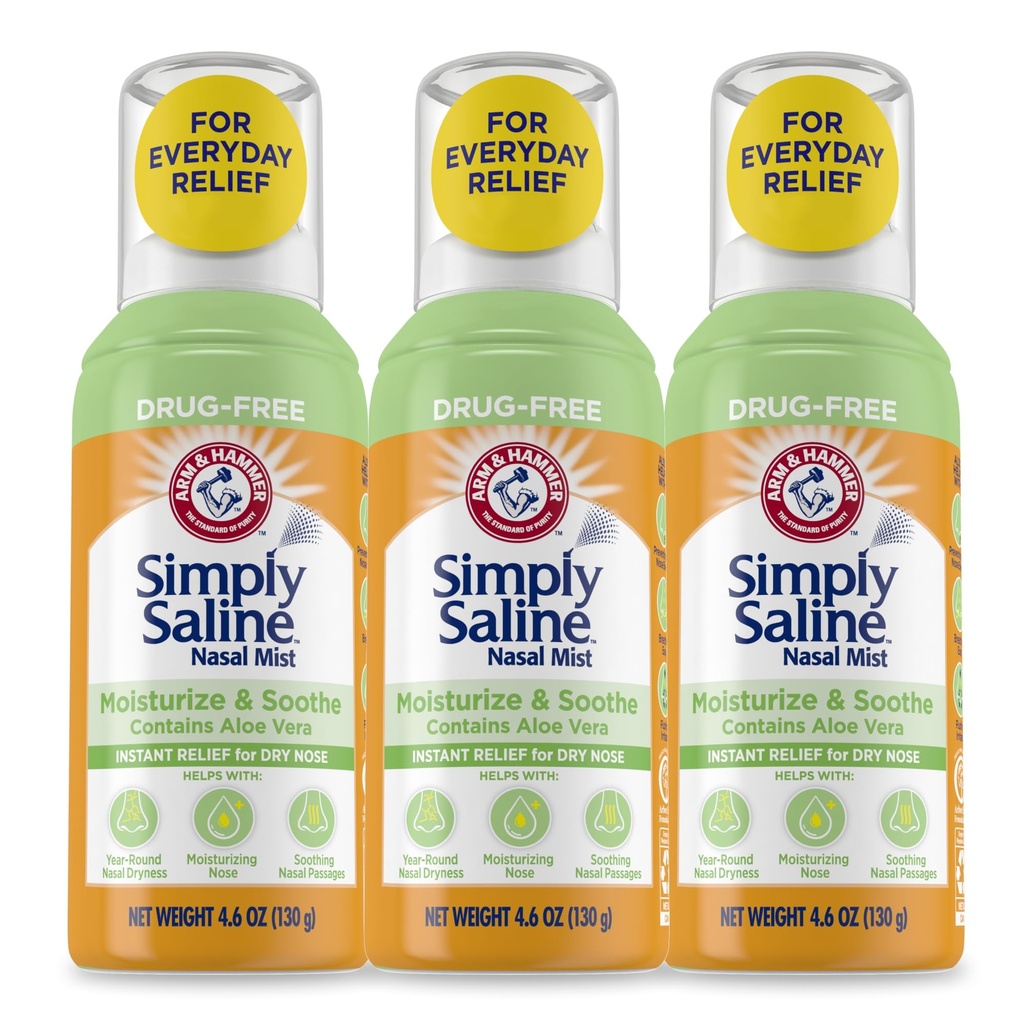Arm & Hammer Cukup Saline Moisturize & Soothe Nasal Mist, Drug-Free Moisturizing Saline Nasal Spray for Instant Relief for Dry Nose, 4.6 Oz (130 g), 3 Pack
