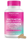 Postpartum Mood Pink Stork - Posnatal Hormone Saldo for Women - Break Friendly - Stress & Cognitive Dups, New Mom Estials - Ashwagandha, Chamomile, & Vitamin D, 60 Capsules