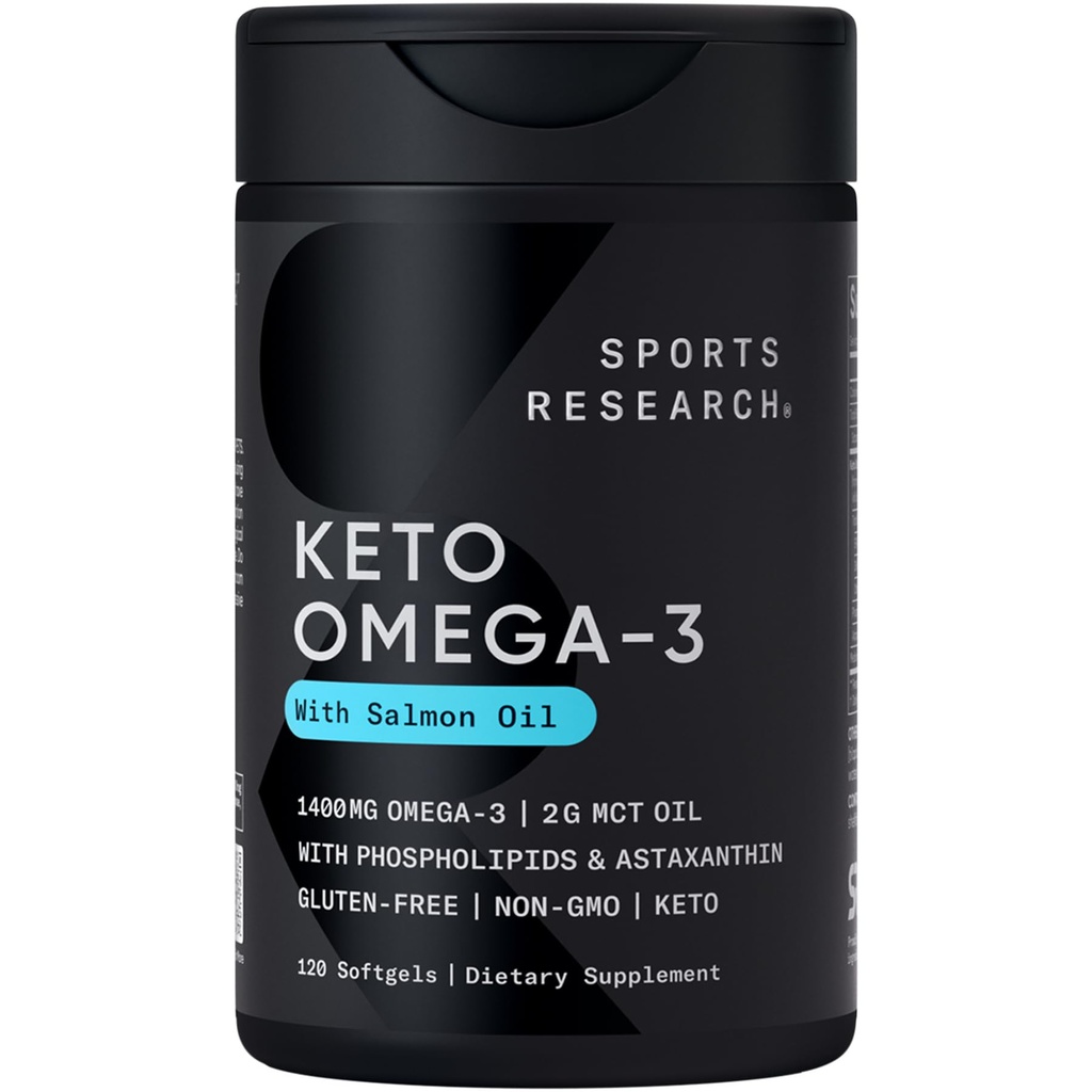 Riset Olahraga ® Keto Omega Fish Oil 1400mg - Full Spectrum Omegaga- 3 Blend with Astaxanthin & Coconut MCT Oil - Keto Disertifikasi, Soy & Gluten- Free (120 Softgels)