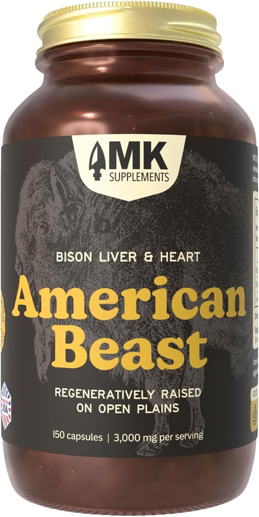 MK Suplemen Amerika Beast, Bison Organ Suplemen untuk Athletes, Pendukung Kekuatan, Endurance & Recovery, Freeze- Died, Non-GMO, Bison hati & Bison, 30 Servings (3.000 mg Setiap)