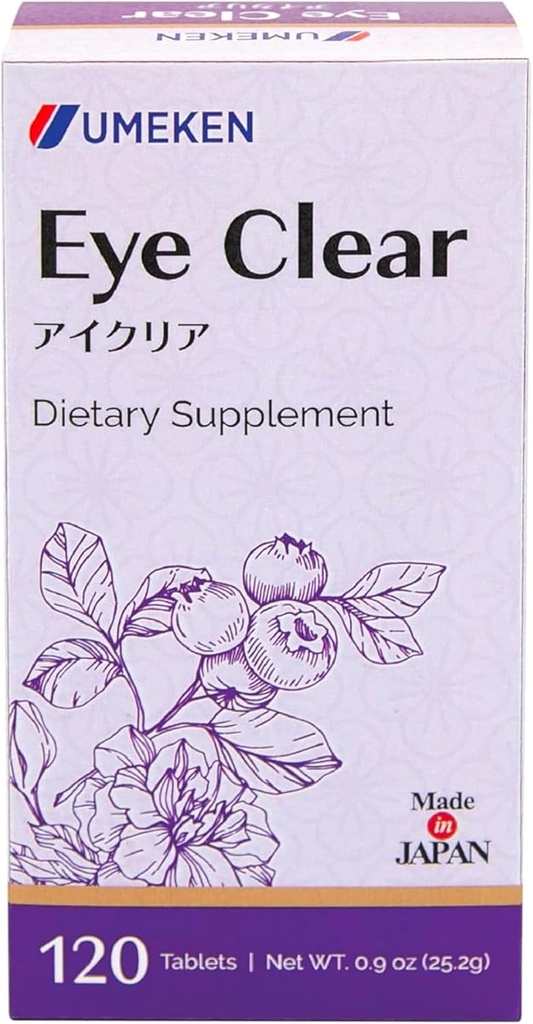 Umeken Eye Clear Dietary Suplement, Blueberry Extract, Lutein, zinxanthin, Ginkgo, Suplemen Vision untuk Dewasa, Eye Vitamin, 2 Bulan Suppply, 120 Tablet, Paket 120