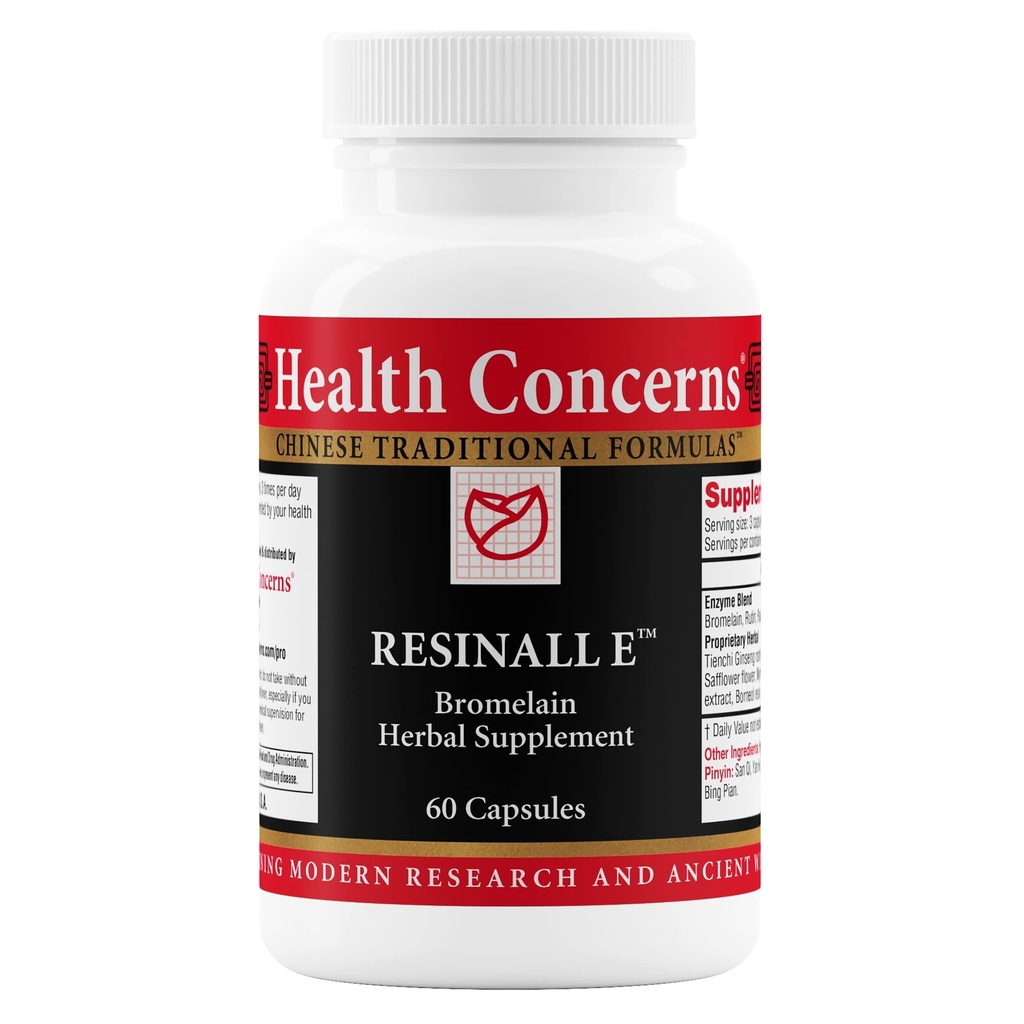 Masalah Kesehatan Resinall E - Bromelain Herbal Supplement for Bruising, Swealling & Injury Revenyme Blend with Herbs - Rutein, Ginseng, Papain - Post Bedah Dukungan - 60 Kapsul