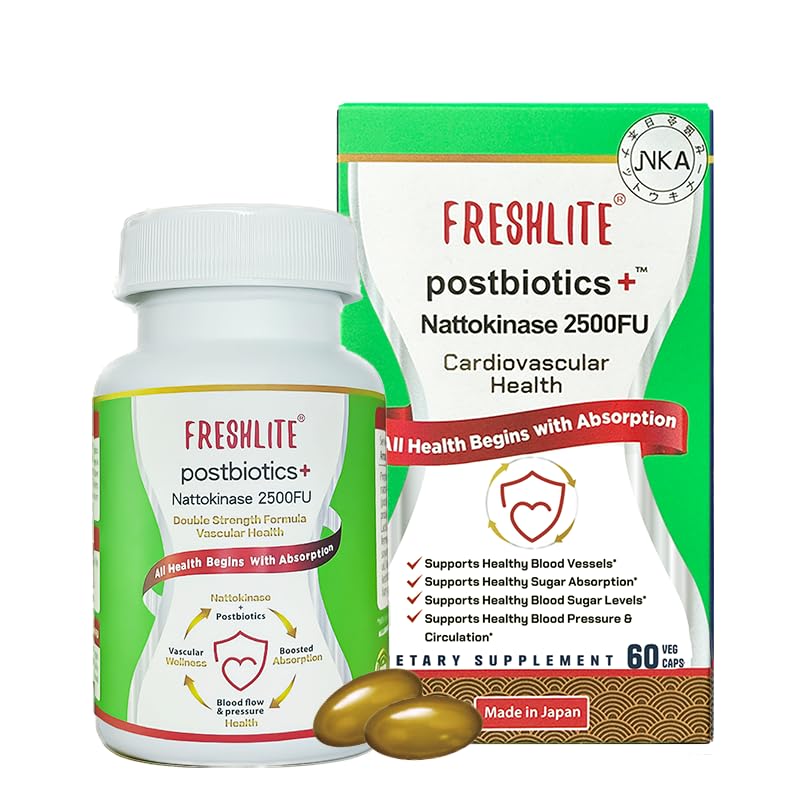 FRESHLITE 2500FU Premium NSK SD Nattokinase & Vegan Postbicular for Cardiovascular Sumpation, Kolesterol & Heart Health
