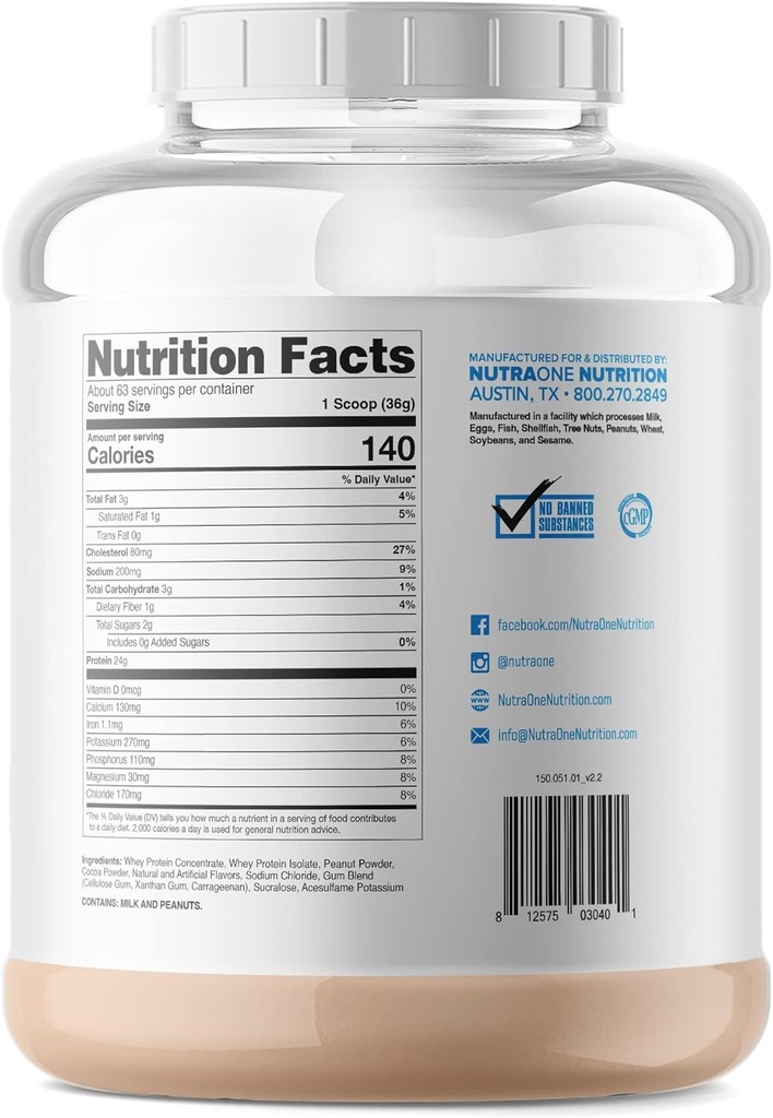 NutraOne ProtinOne Whey Protein Recovery dan Build Otot dengan bubuk Shake Protein untuk Pria & Perempuan (Chocolate PB Cup, 5 LB)