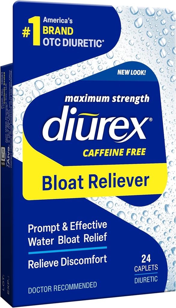 Diurex Caffeine- Free Bloat Relief, Maximum Power, Relieve Water Bloat Discomfort, Sampai 6 Hours of Relief, 24 Count
