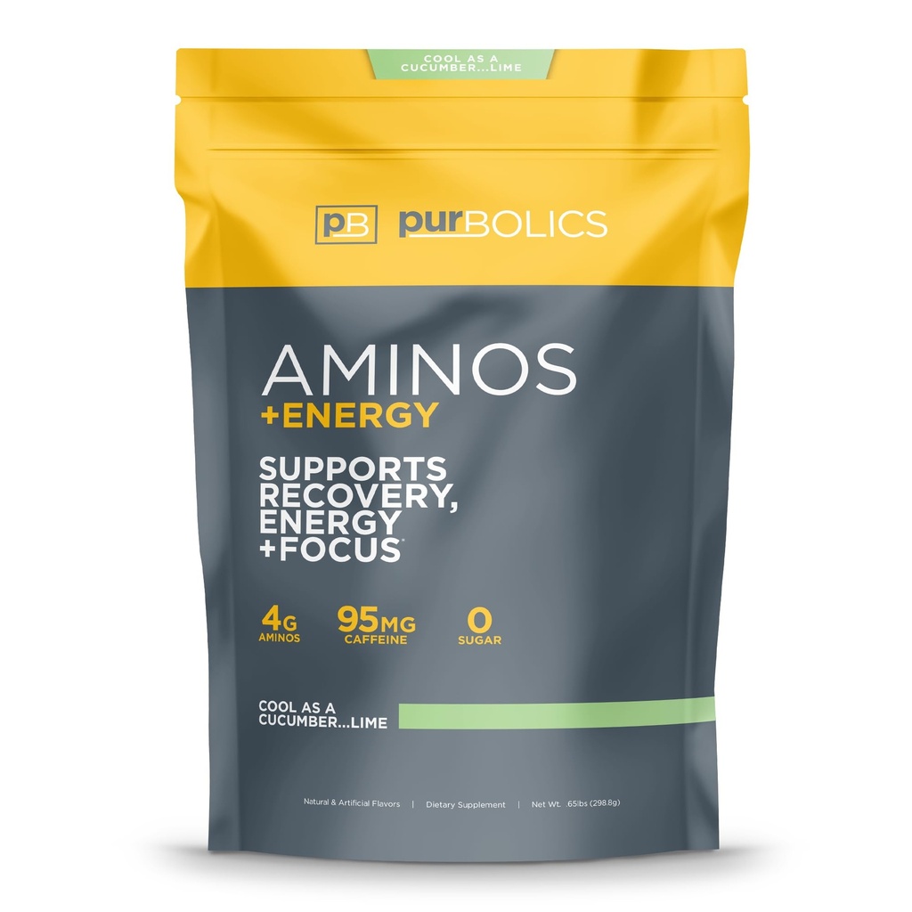 Purbolic Aminos + Energy 126; Support Recovery, Energy & Focus 124; 95mg of Caffeine, 0 Sugar & 60 Servings (Cool As Cumber... Lime)