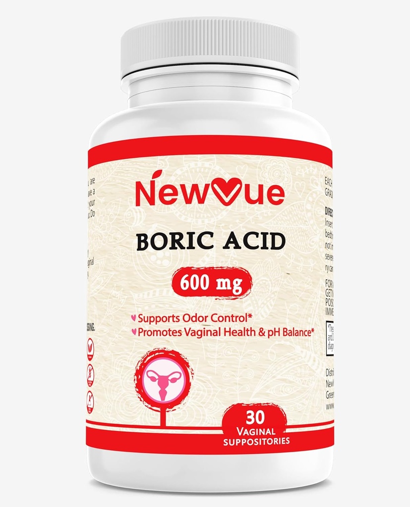 Boric Acid Vaginal Suppotory - 100% Pure Made in USA - Intimate Health Support (30 Count)