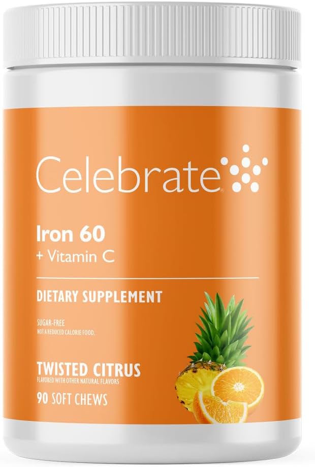 Rayakan Tambahan Besi Vitamin dengan 60mg Besi & Vitamin C - Citrus Chewables untuk Baritric Patient, Gastric Bypass & Sleeve Gastrectomy Dukungan - 30 Tablets untuk Perawatan Kesehatan Pembedahan Penundaan