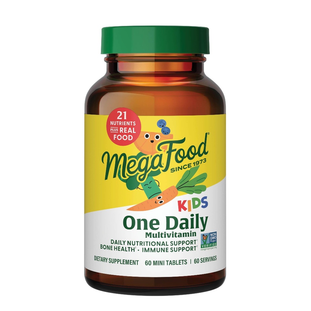 MegaFood Kid 1 Daily Multivitamin - Mini Multivitamin yang sama untuk Anak - dengan Zinc, Vitamin C, B & D - Vegetarian, Gluten Free, Non GMO - 60 Tablet, 60 Servis