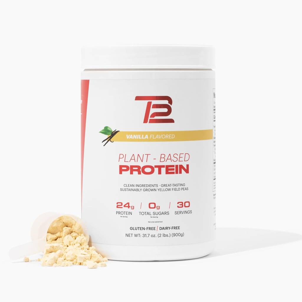 TB12 Plant Based Protein Powder by Tom Brady, 24g of Vegan Pea Protein, Low Sugar, Low Carb, Non-GMO, Meal Friendly, Paleo, Sugar Free, Vanilla Flavor (30 Pelayan / 2.12lbs)