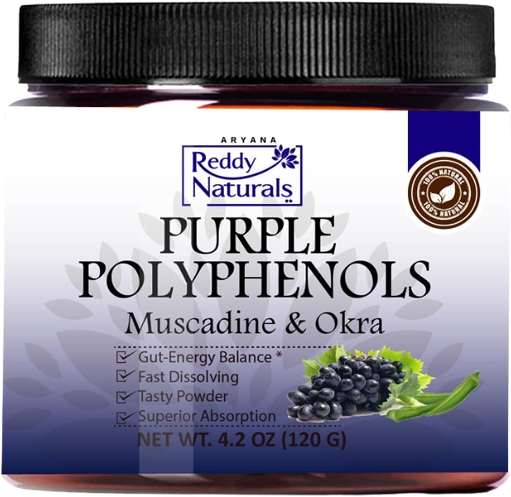 Suplemen Polyphenol Ungu dengan Ekstrak Grape Muscadine - Busur Dukungan Kesehatan Alami Gut dengan Ekstrak Okra, Antioksidant Campuran untuk Kesehatan Energi & Digetical (30 Pelayan)