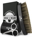 Beard Brush For Men & Beard Comb Set w / Kumis Gunting Grooming Kit, Natural Boar Bristle Brush, Dual Action Wood Comb, And Travel Bag Great For Christmas Gift
