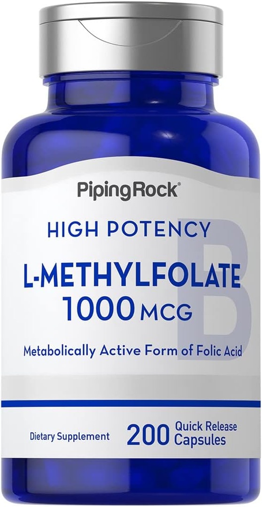 Piping Rock L Methylfolat Tambahan 124; 1000 mcg 124; 200 Capsules = 124; Aktif Bentuk Acid Folic = 124; Non-GMO, Gluten Free