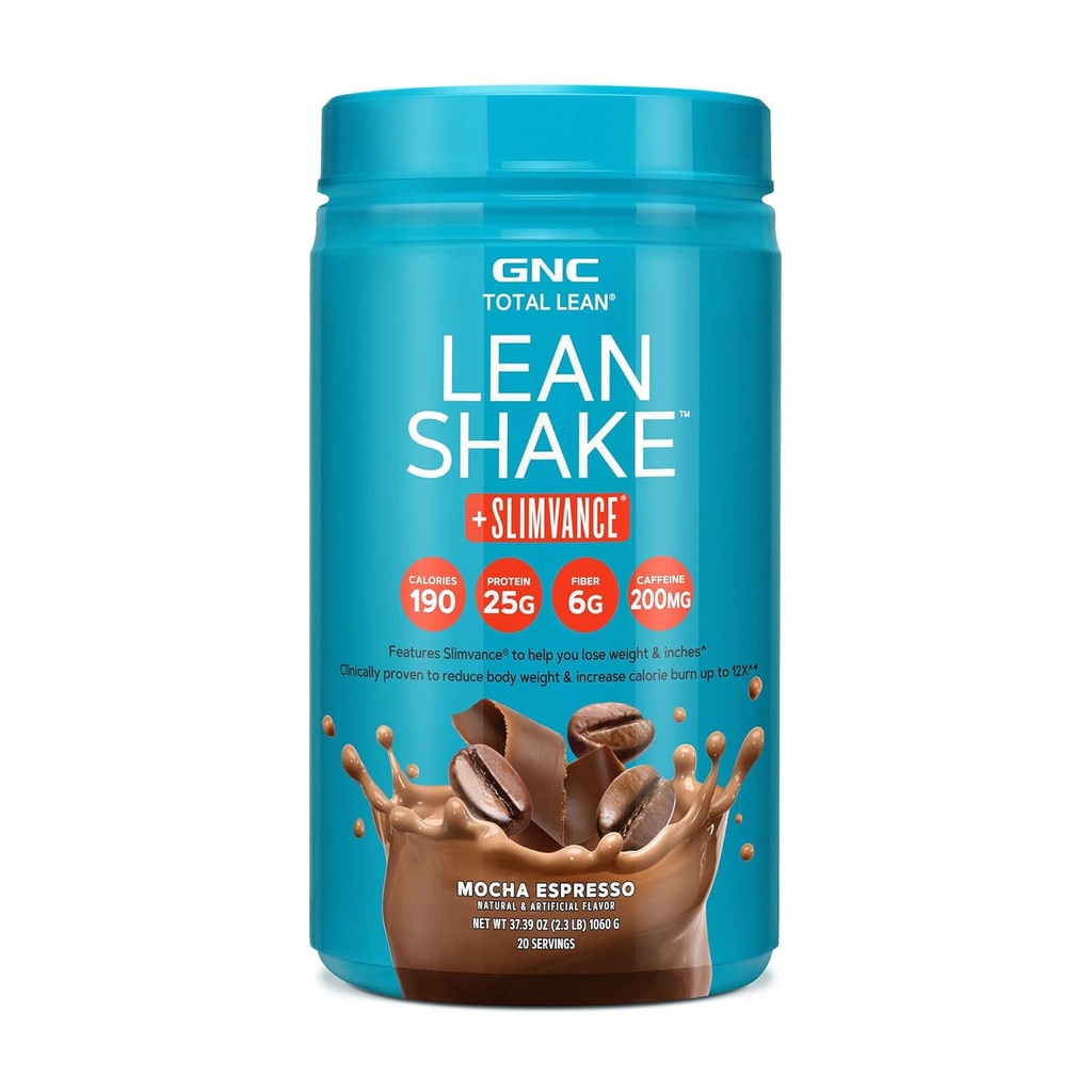 GNC Total Lean, Lean Shake + Slimvance, Weight Loss Protein Powder dengan 200mg Caffeine, Mocha Espresso, 20 Hamba