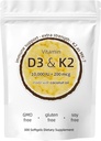Tambahan Vitamin D3 K2, 10.000 IU D3 + 200 MCG K2, 300 Softgels, Non- GMO, Gluten- Free