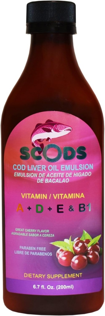 Emulsion de Scods Cereza Cod Liver Emulsion Cherry 200ml Vitamin A + D + E & B1
