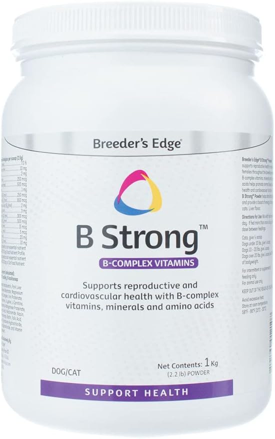 Breeder 's Edge B Strong Powder, B-Complex Vitamin Suplement for Dogs and Cats, Support Reproduction Health, Promotes Normal Heat Cycles, and Helling Keep Energy, 1 kg