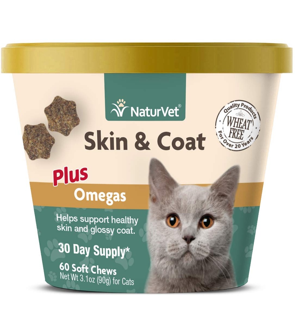 - Skin & Coat Plus Omegas for Cats - 60 Soft Chews 124; Pasokan Skin & Glossy Coat = -3, Omega- 6 & Biotin: