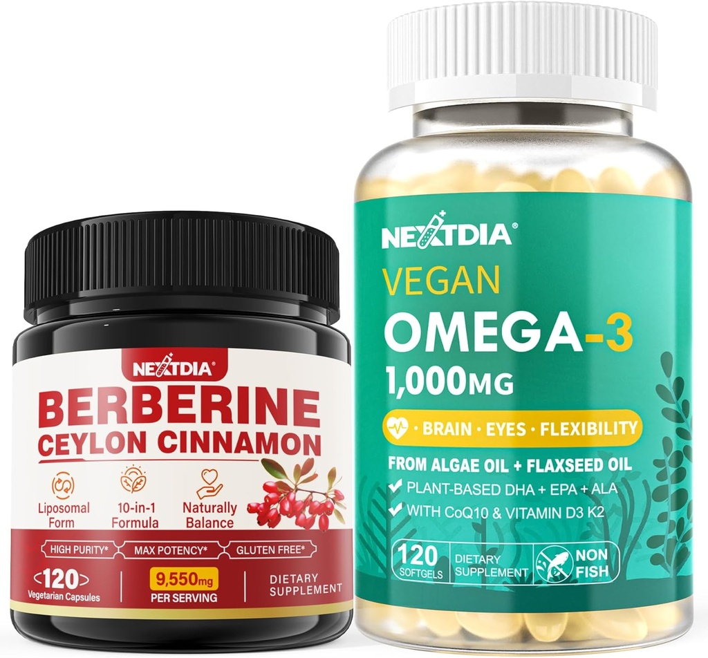 Suplemen Berberine 1500mg + Vegan Omega 3 Tambahan 1000mg