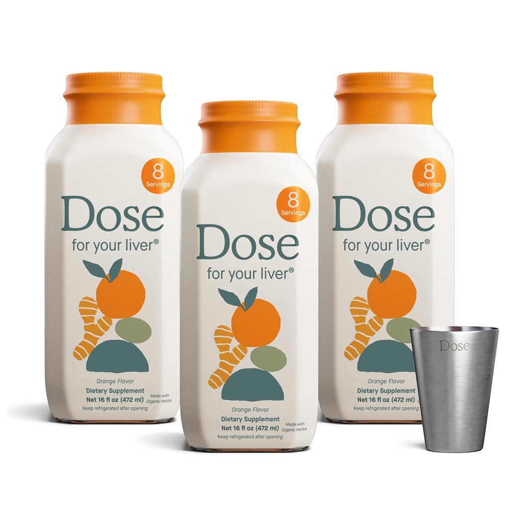 DOSE for Your Liver Cleanse Detox & Repair, Made with Organic Milk Thistle Suplement with Turmeriic, Dandelion, Ginger, and Orange, Supports Healthy Liver Fungsi, 16oz Bottle, 3 Pack (3 Sepak Minggu Suppply)