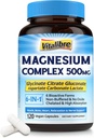 Kompleks Magnesium 500mg, 6 di 1 Cheleated Magnesium Glycinate, Citrate, Aspartate, Gluconate, Karbonate & Lactate, Max Absorpsi Suplemen & Tenang, 120 Vegan Caps, Tanpa Magnesio Oxide