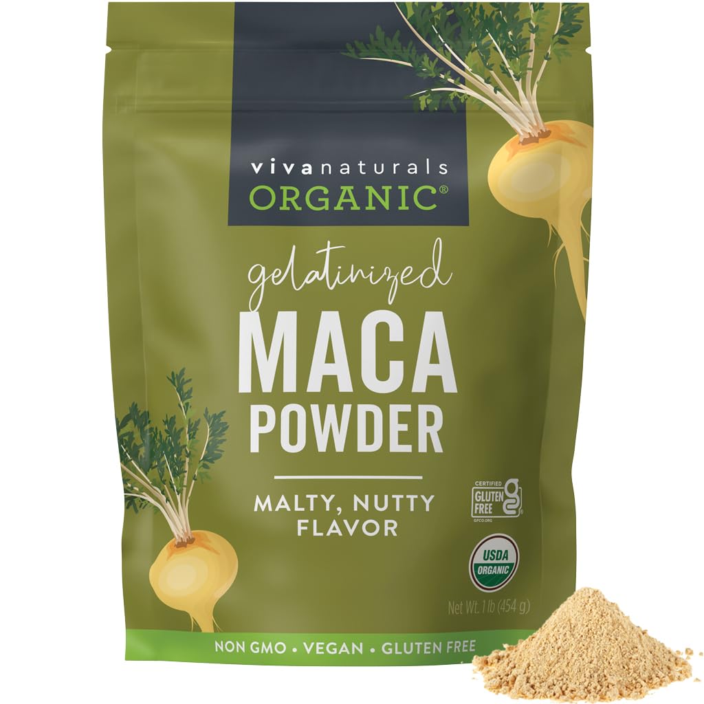 Viva Organ Maca Powder, Gantatinized, 16 oz (1 lb) - Vegan, USDA Organik, Gluten- Bebas, Non- GMO Peruvian Superfood di Refaiable Bag