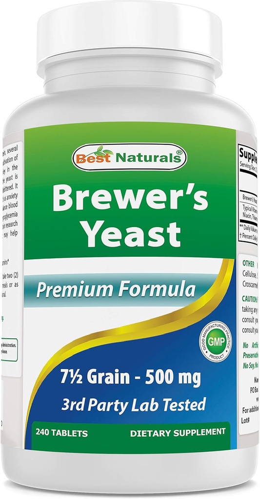 Sastra terbaik, Brewer Yeast, 7- 1 / 2 Grains dengan Vitamin B1, Vitamin B2, 1000 mg 240 Tablet (240 Cacah (Paket 1)